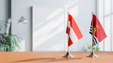 FLAGS OF  AUSTRIA AND KIRIBATI  ON TABLE clipart