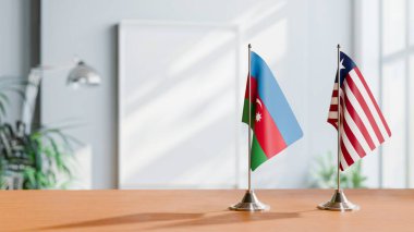 FLAGS OF  AZERBAIJAN AND LIBERIA  ON TABLE clipart