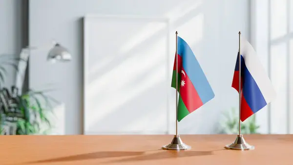 stock image FLAGS OF  AZERBAIJAN AND RUSSIA  ON TABLE