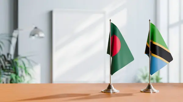 stock image FLAGS OF  BANGLADESH AND TANZANIA  ON TABLE