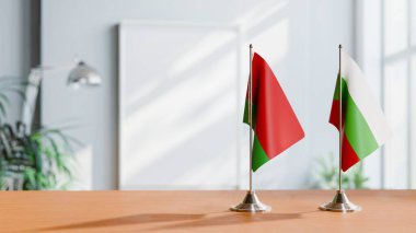 FLAGS OF  BELARUS AND BULGARIA  ON TABLE clipart