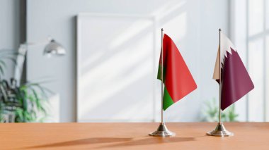 FLAGS OF  BELARUS AND QATAR  ON TABLE clipart