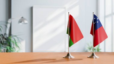 FLAGS OF  BELARUS AND SAMOA  ON TABLE clipart