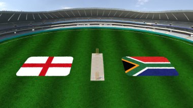 İngiltere ve Güney Afrika Bayraklarıyla Kriket Stadyumu