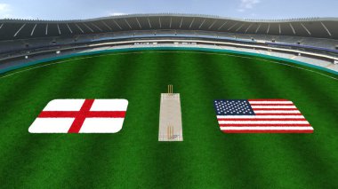Kriket Stadyumu İngiltere ve ABD Bayrakları Sahada