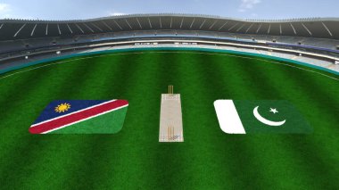 NAMIBIA ve PAKISTAN Bayraklı Kriket Stadyumu