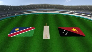 NAMIBIA VE PAPUA YENİ GUINEA Bayraklarıyla Kriket Stadyumu