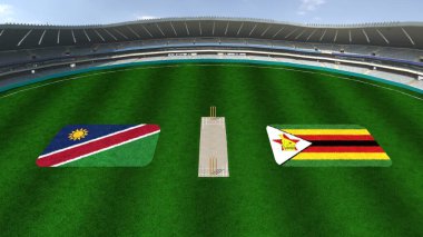 NAMIBIA ve ZIMBABWE Bayraklarıyla Kriket Stadyumu
