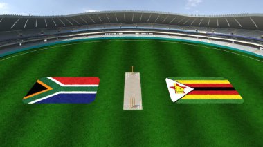 SOUTH AFRICA ve ZIMBABWE Bayraklarıyla Kriket Stadyumu