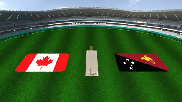 stock image Cricket Stadium with CANADA AND PAPUA NEW GUINEA Flags on the Ground