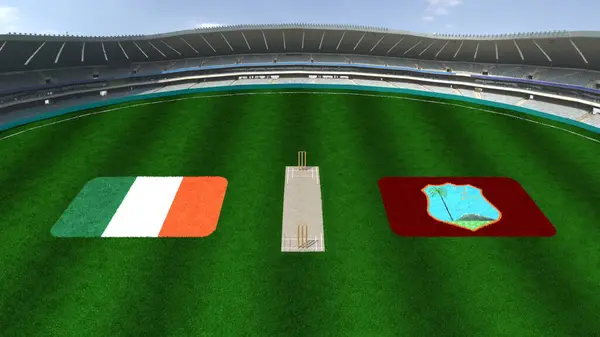 IRELAND VE Batı Hindistan Bayraklarıyla Kriket Stadyumu