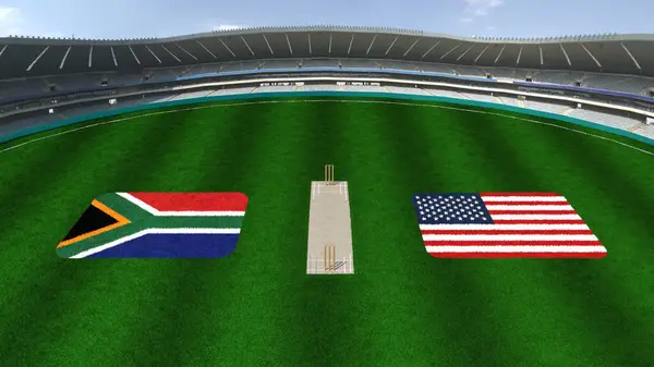 stock image Cricket Stadium with SOUTH AFRICA AND USA Flags on the Ground