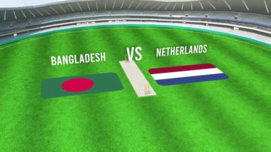 BANGLADESH ve NETHERLANDS Bayraklarıyla Kriket Stadyumunun Hava Görüntüsü
