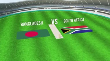 BANGLADESH ve GÜNEY AFRİKA Bayraklarıyla Kriket Stadyumunun Hava Görüntüsü