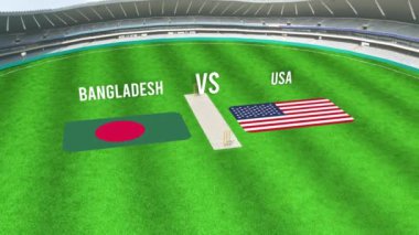 BANGLADESH ve ABD Bayrağıyla Kriket Stadyumu Hava Görüntüsü