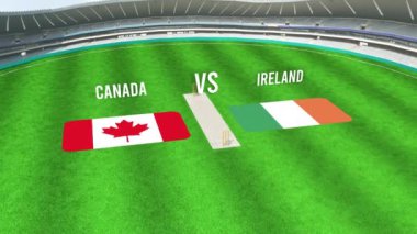 CANADA ve İRELAND Bayraklarıyla Kriket Stadyumunun Hava Görüntüsü