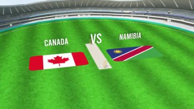 CANADA ve NAMIBIA Bayraklarıyla Kriket Stadyumunun Hava Görüntüsü