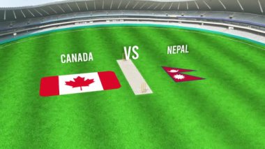 CANADA ve NEPAL Bayraklı Kriket Stadyumu Hava Görüntüsü