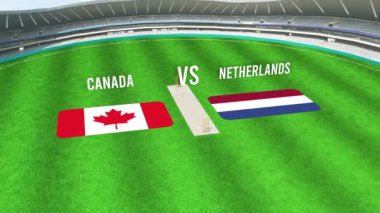 CANADA ve NETHERLANDS Bayraklarıyla Kriket Stadyumunun Hava Görüntüsü