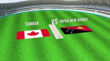 CANADA ve PAPUA NEW GUINEA Bayraklarıyla Kriket Stadyumunun Hava Görüntüsü