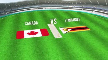 CANADA ve ZIMBABWE Bayraklarıyla Kriket Stadyumunun Hava Görüntüsü