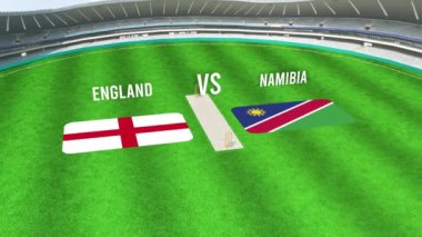 İngiltere ve NAMIBIA Bayraklarıyla Kriket Stadyumunun Hava Görüntüsü
