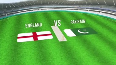 İngiltere ve PAKISTAN Bayraklarıyla Kriket Stadyumunun Hava Görüntüsü