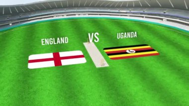İngiltere ve UGANDA Bayraklarıyla Kriket Stadyumunun Hava Görüntüsü