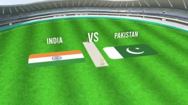 INDIA ve PAKISTAN Bayraklarıyla Kriket Stadyumunun Hava Görüntüsü