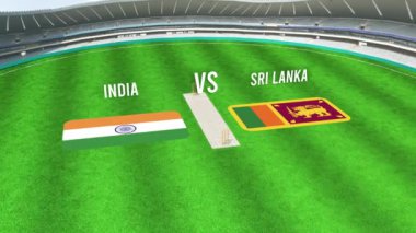 INDIA ve SRI LANKA Bayraklarıyla Kriket Stadyumunun Hava Görüntüsü