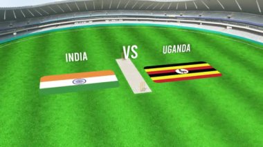 INDIA ve UGANDA Bayraklarıyla Kriket Stadyumunun Hava Görüntüsü
