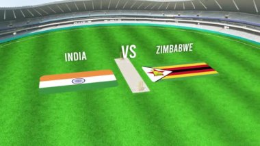 INDIA ve ZIMBABWE Bayraklı Kriket Stadyumu Hava Görüntüsü