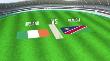 IRELAND ve NAMIBIA Bayraklarıyla Kriket Stadyumunun Hava Görüntüsü