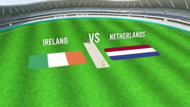 IRELAND ve NETHERLANDS Bayraklarıyla Kriket Stadyumunun Hava Görüntüsü