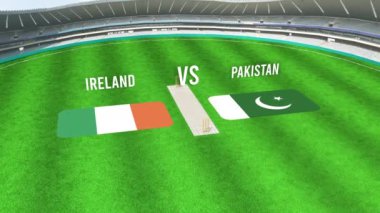 IRELAND ve PAKISTAN Bayraklarıyla Kriket Stadyumunun Hava Görüntüsü