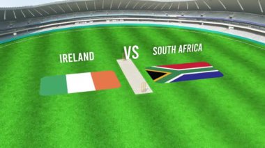 IRELAND ve Güney AFRICA Bayraklarıyla Kriket Stadyumu 'nun Hava Görüntüsü