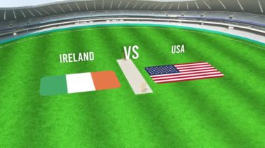 IRELAND ve ABD Bayrağıyla Kriket Stadyumu 'nun Havadan Görüntüsü