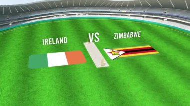 IRELAND ve ZIMBABWE Bayraklarıyla Kriket Stadyumunun Hava Görüntüsü