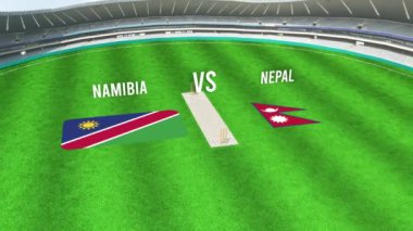 NAMIBIA ve NEPAL Bayraklı Kriket Stadyumu Hava Görüntüsü