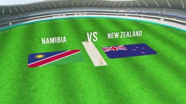 NAMIBIA ve NEW ZEALAND Bayraklarıyla Kriket Stadyumunun Hava Görüntüsü