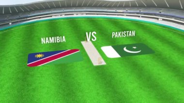 NAMIBIA ve PAKISTAN Bayraklarıyla Kriket Stadyumunun Hava Görüntüsü