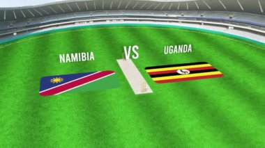 NAMIBIA ve UGANDA Bayraklarıyla Kriket Stadyumunun Hava Görüntüsü