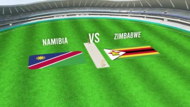 NAMIBIA ve ZIMBABWE Bayraklarıyla Kriket Stadyumunun Hava Görüntüsü