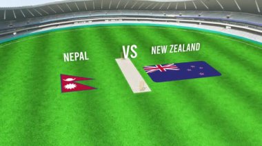 NEPAL ve NEW ZEALAND Bayraklarıyla Kriket Stadyumunun Hava Görüntüsü