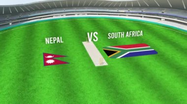 NEPAL ve Güney AFRICA Bayraklarıyla Kriket Stadyumu Hava Görüntüsü