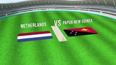 NETHERLANDS ve PAPUA YENİ GUINEA Bayraklarıyla Kriket Stadyumunun Hava Görüntüsü