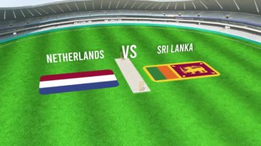 NETHERLANDS ve SRI LANKA Bayraklarıyla Kriket Stadyumunun Hava Görüntüsü