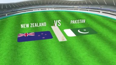 NEW ZEALAND ve PAKISTAN Bayraklarıyla Kriket Stadyumunun Hava Görüntüsü