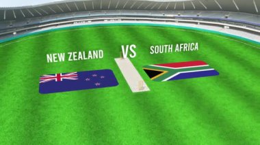 NEW ZEALAND ve GÜNEY AFRICA Bayraklarıyla Kriket Stadyumunun Hava Görüntüsü