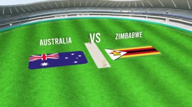 Avustralya ve ZIMBABWE Bayraklarıyla Kriket Stadyumu 'nun Havadan Görüntüsü